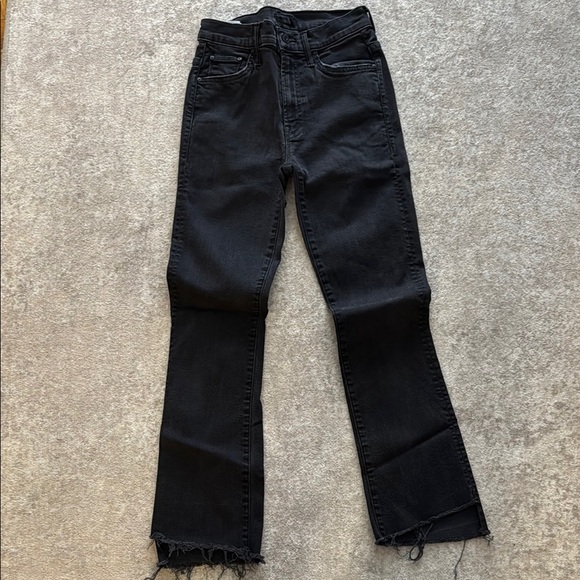 MOTHER Black Straight Leg Jeans with Frayed Hem - Picture 1 of 3